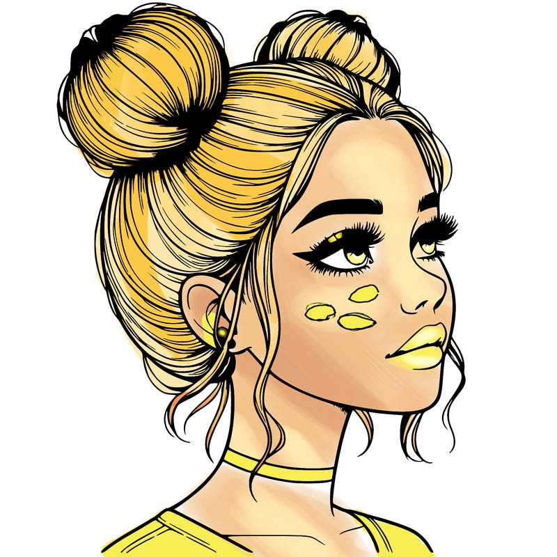 realistic girl with buns on the top of her head