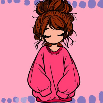 girl with baggy sweatshirt and messy bun
