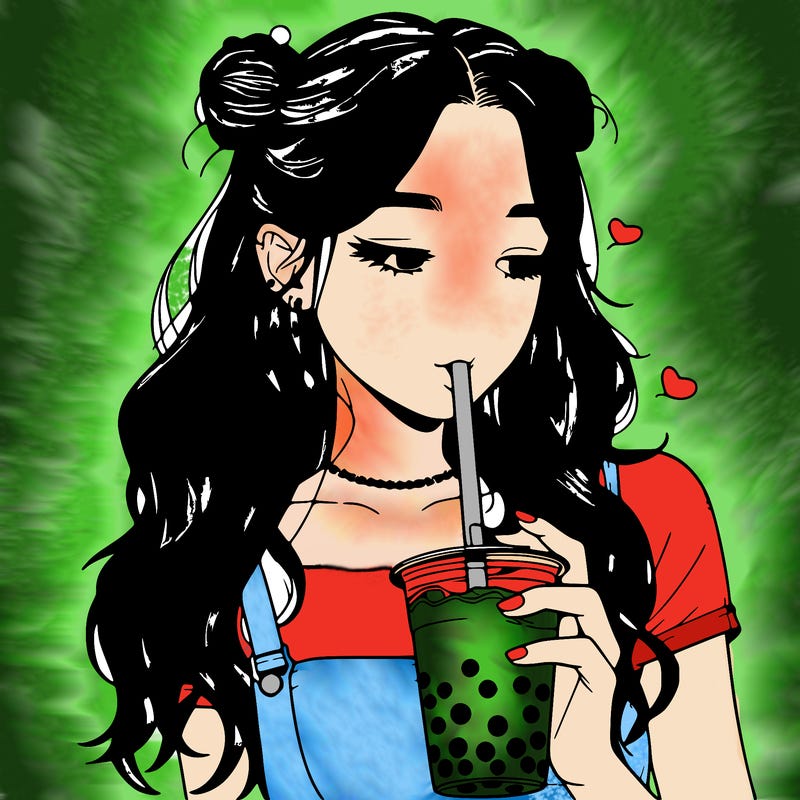 aesthetic realistic girl with boba