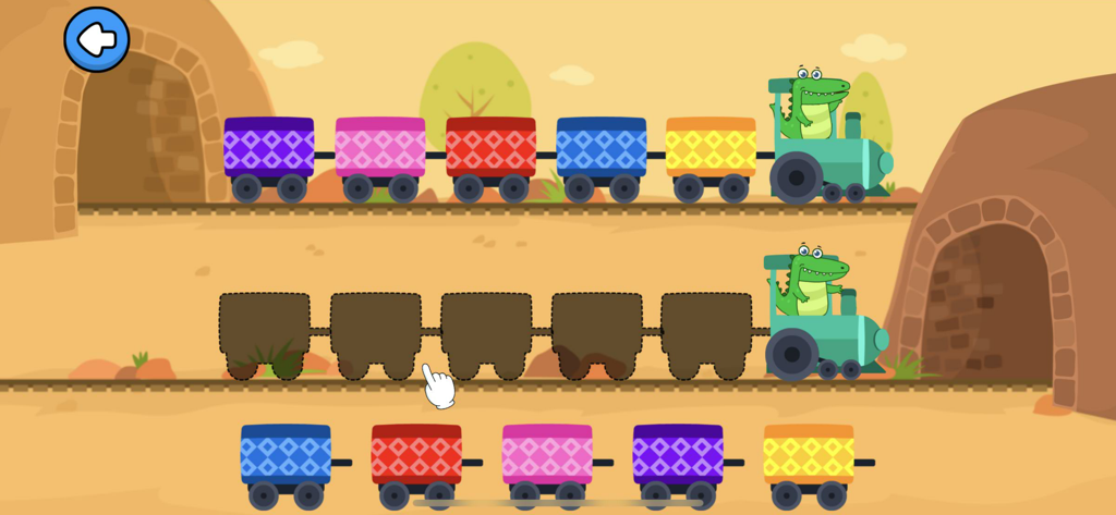 AutiSpark Autism Games: School - A colorful train matching game designed for children with autism to learn patterns and colors.