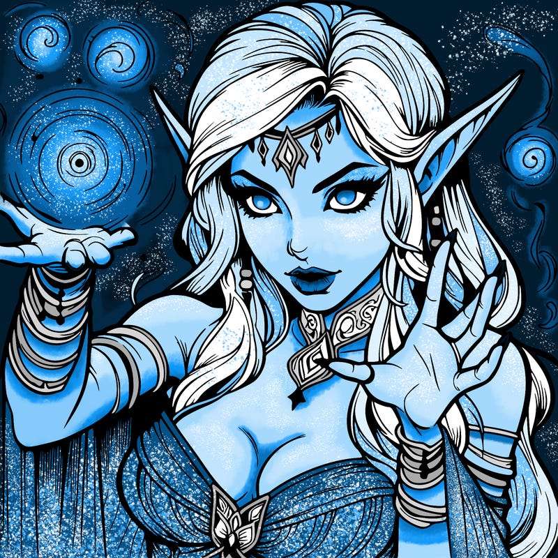 realistic scary beautiful elf sorceress casting spell