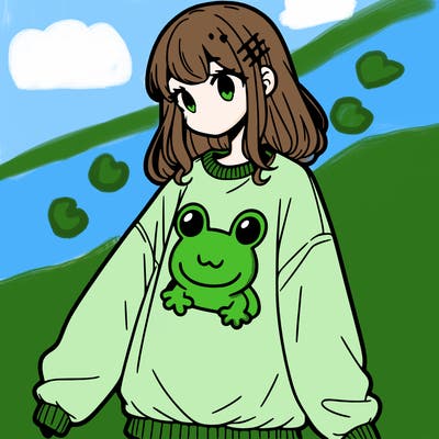 girl wearing frogging sweatshirt
