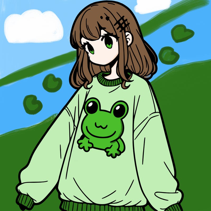 girl wearing frogging sweatshirt