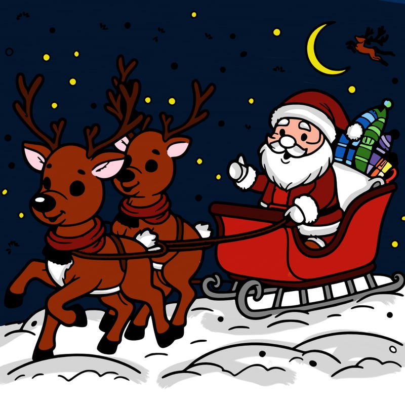 reindeer guiding santa's sleigh