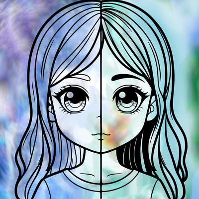 a girl split half and half realistic
