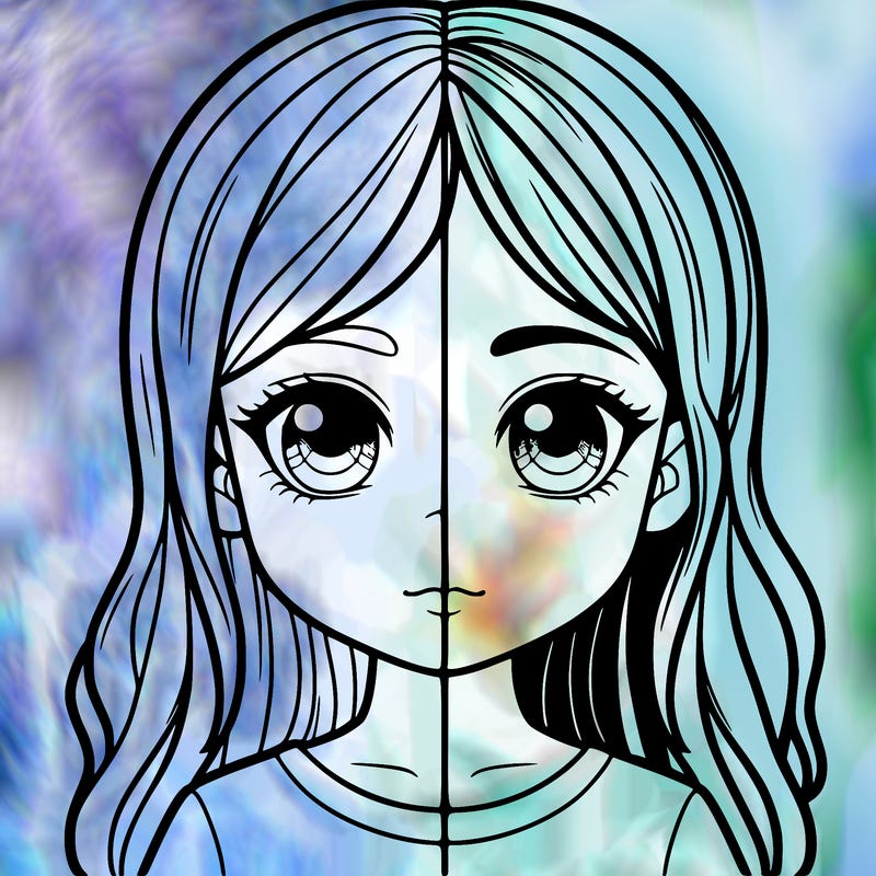 a girl split half and half realistic