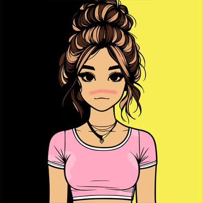 realistic girl with messy bun and croptop