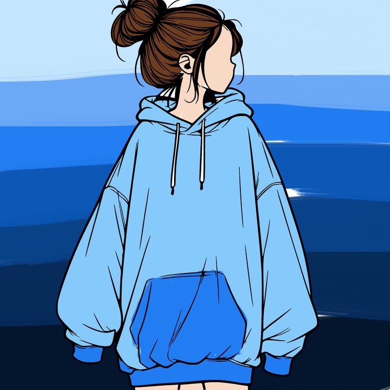 realistic girl with a oversized sweatshirt on and a bun