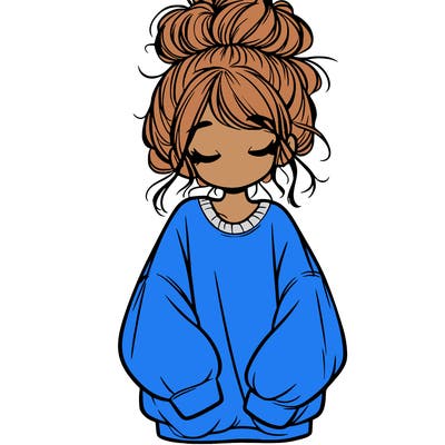 girl with baggy sweatshirt and messy bun