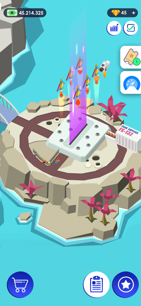 Gameplay screenshot of a sci-fi rocket ride attraction in Idle Theme Park Tycoon.