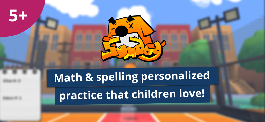Sumdog - Sumdog app screenshot showing math and spelling personalized practice for ages 5 plus