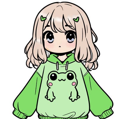 girl wearing frogging sweatshirt