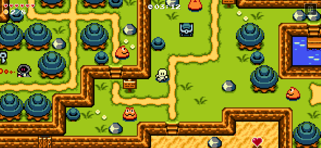 A top down adventure game level with pixel art graphics created using the Bloxels app