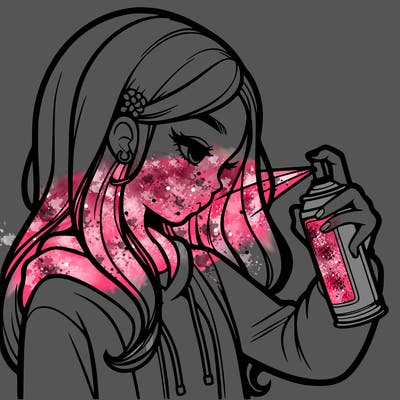 a realistic girl spray painting