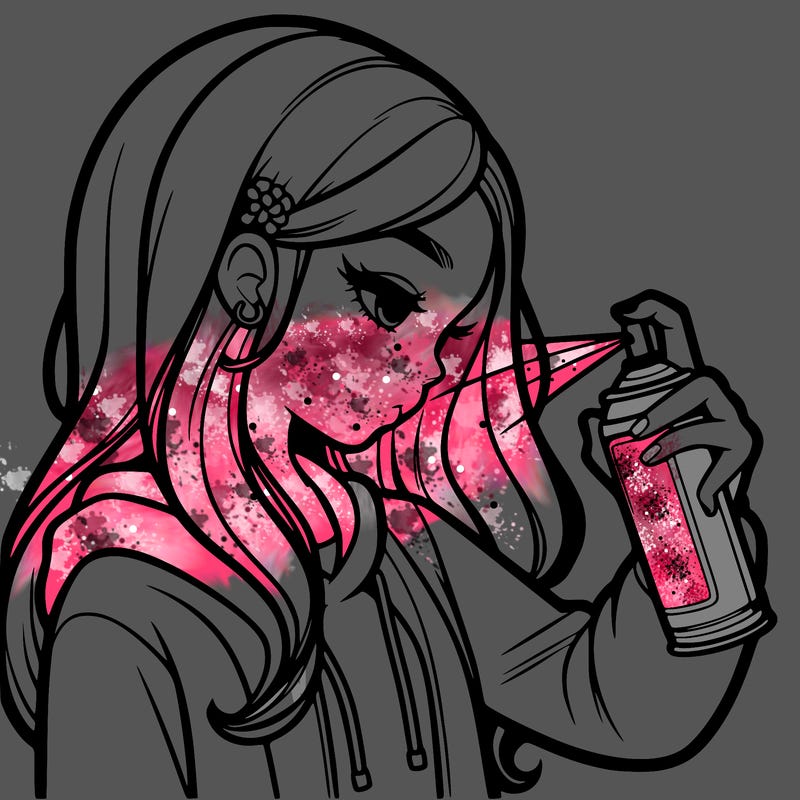 a realistic girl spray painting