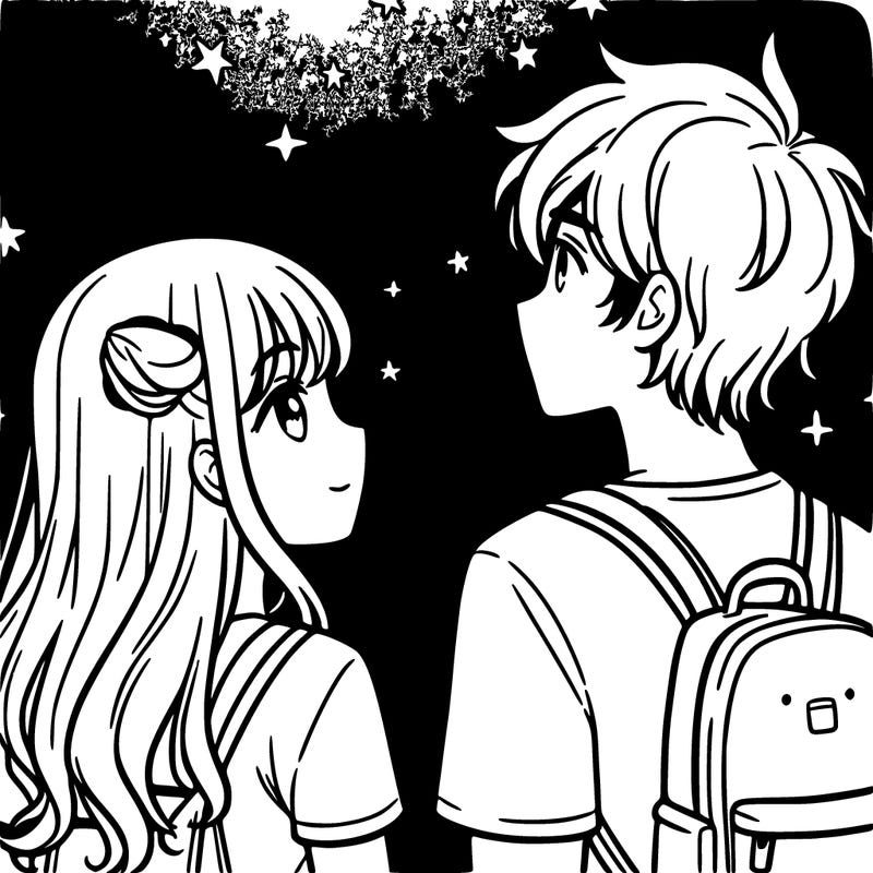 a girl and a guy looking at the night sky
