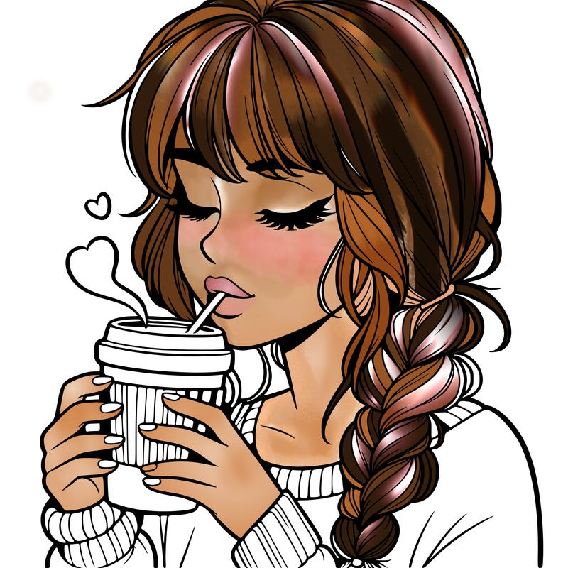 realistic girl drinking coffee