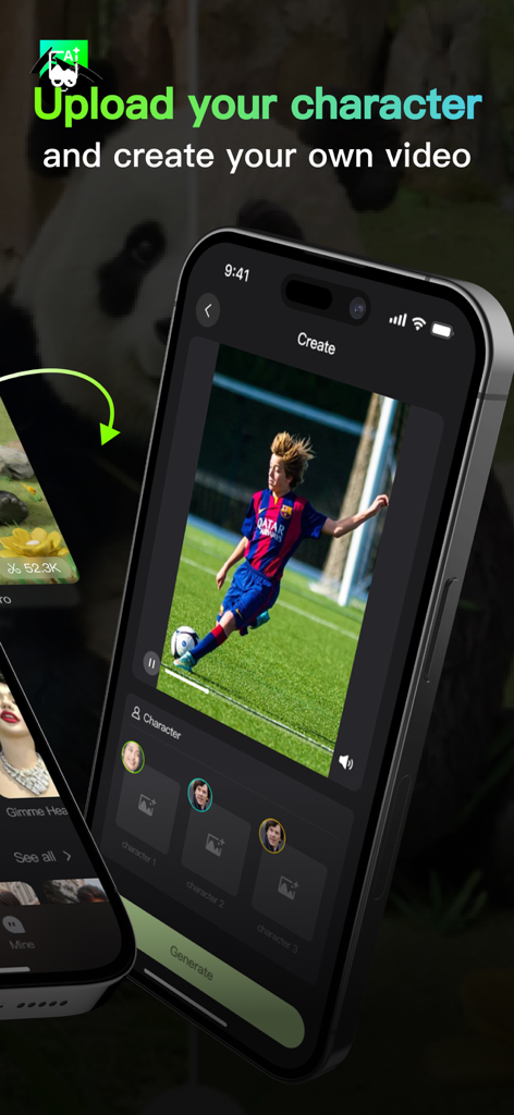 Groovo: Meme Generator - Interface of Groovo app showing how to upload a character and generate an AI video