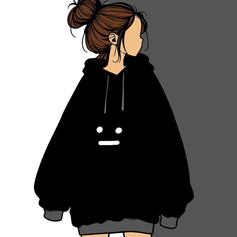realistic girl with a oversized sweatshirt on and a bun