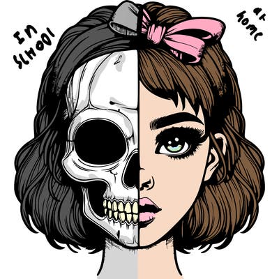 realistic girl with half skull mask