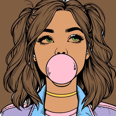 realististic girl blowing bubble -gum