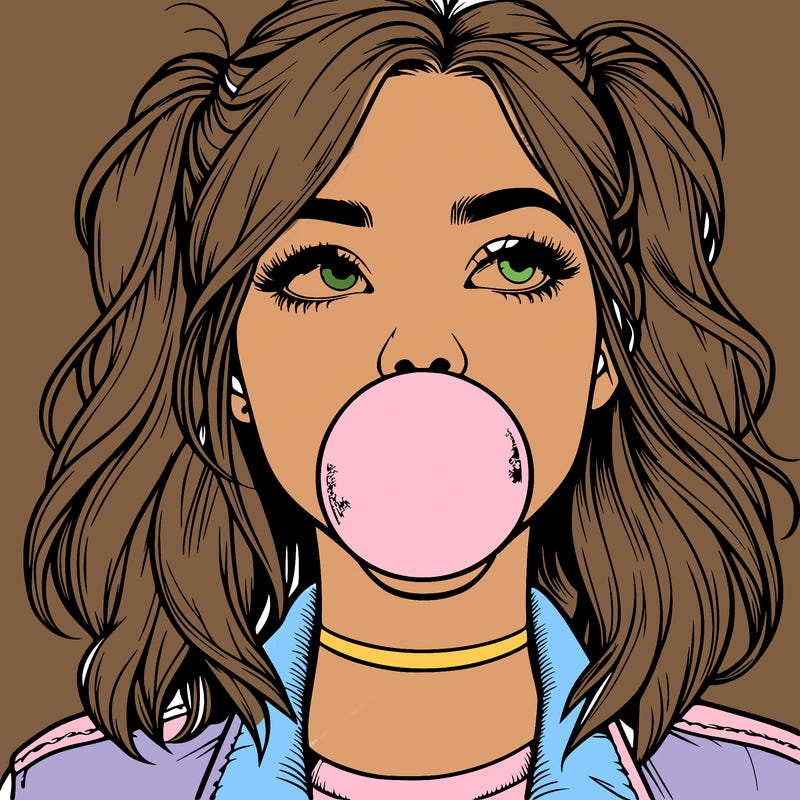 realististic girl blowing bubble -gum