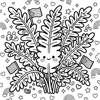 Embrace the joy of creativity and inclusivity with this delightful Kawaii Sword Fern coloring page. It beautifully blends the cuteness of Kawaii with vibrant Pride Month symbols for a truly special experience.