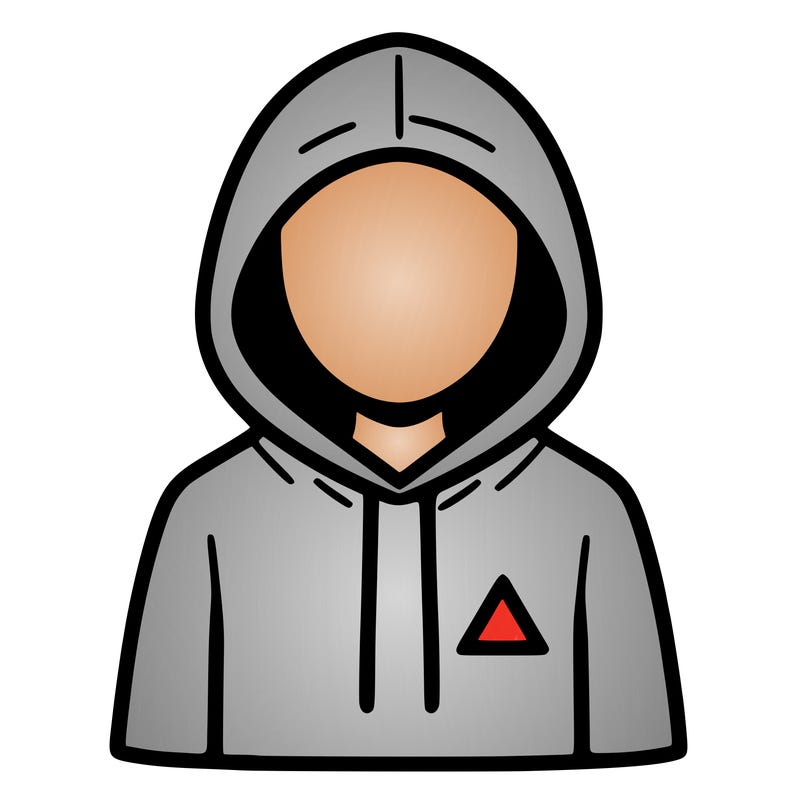 a person with non face waering a hoodie with a small triangle symbol