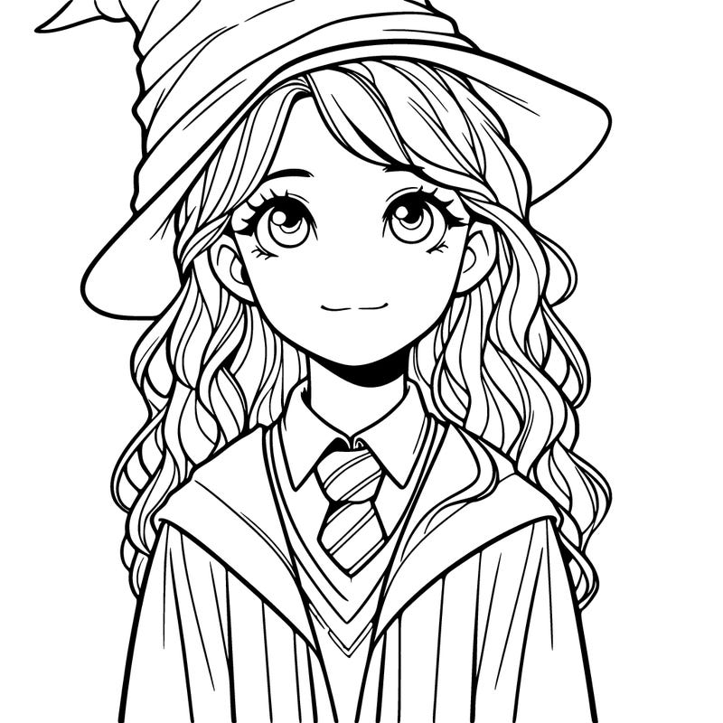 realistic girl in a  hogwarts robes and  pointed  hat