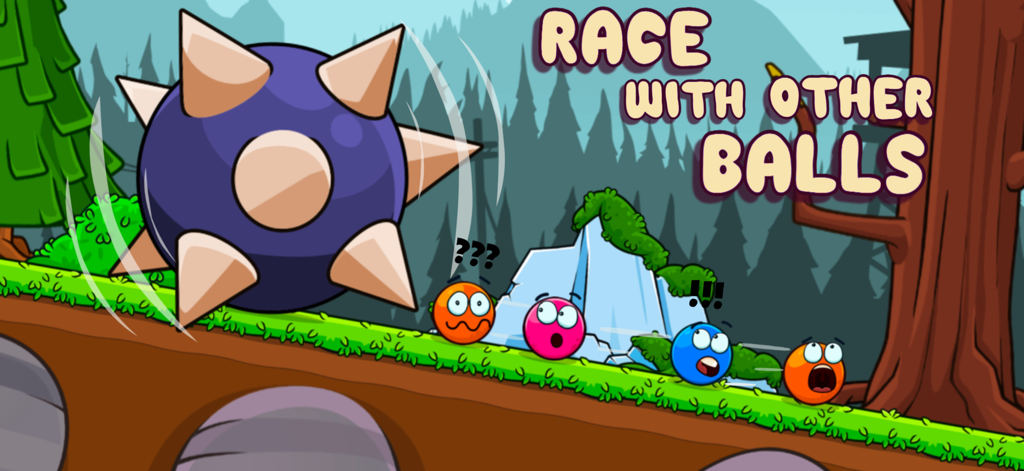 Ball tales - The Holy Treasure - Colorful ball characters racing and escaping from a giant spiked ball in a forest level