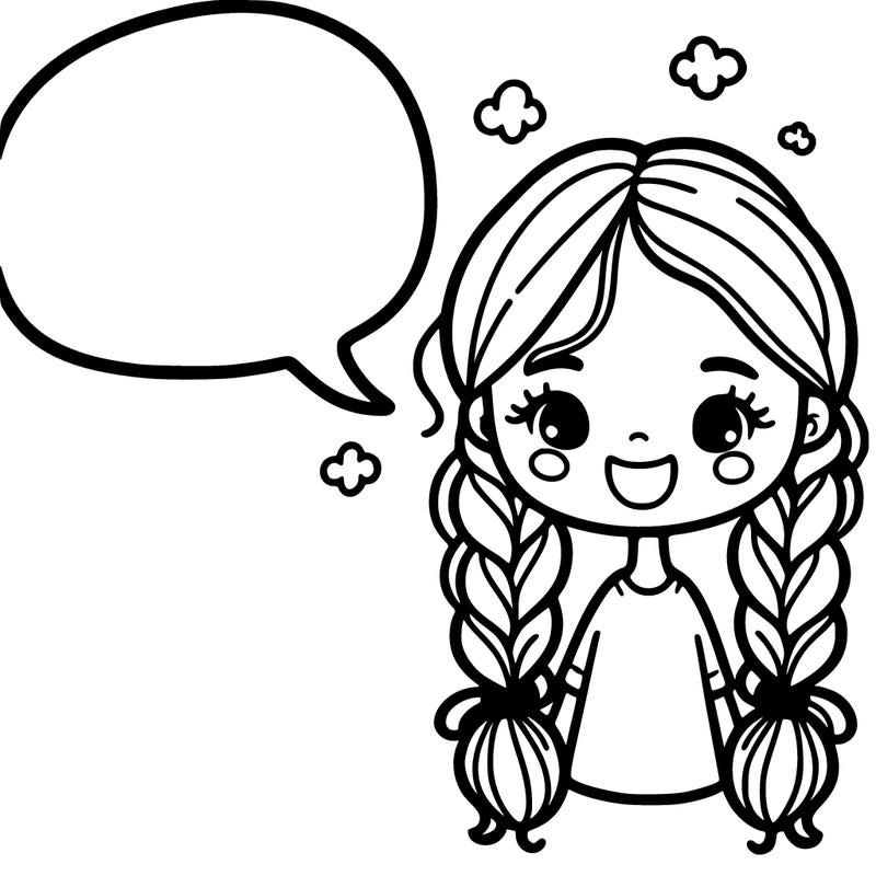 girl with bubble braids with a speech bubble