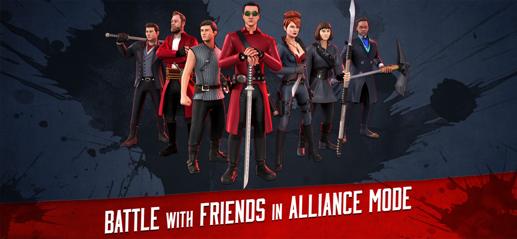 Badlands Blade Battle - Un grupo de héroes y villanos de Badlands Blade Battle posando para el Modo Alianza.