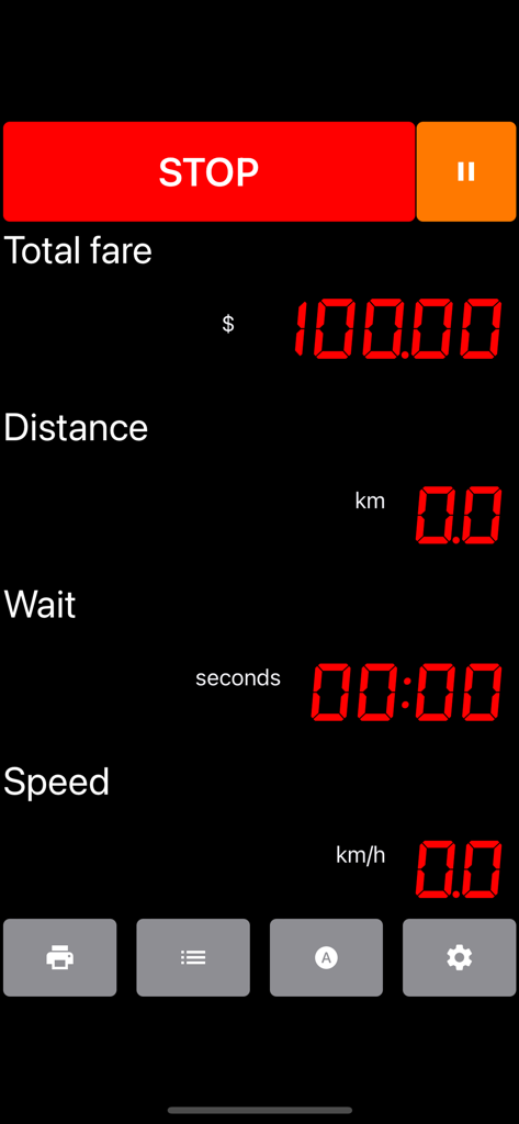 TAXImet - Taximeter - Digital taximeter interface showing total fare distance and waiting time