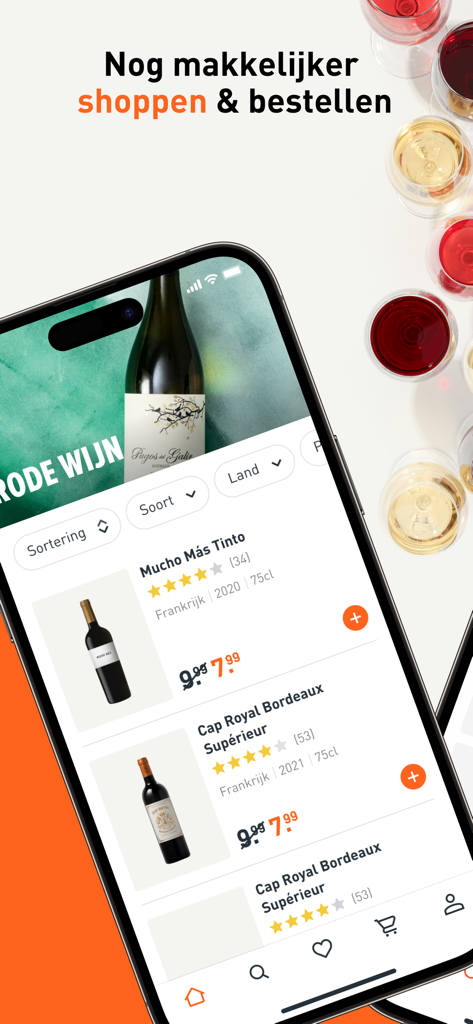 Mobile app interface of Gall and Gall showing a selection of red wines with prices and discounts