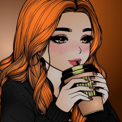 realistic girl drinking coffee