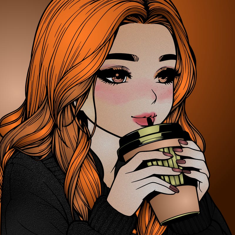 realistic girl drinking coffee
