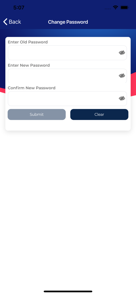 Spectranet Selfcare APP - Change Password screen of the Spectranet Selfcare app