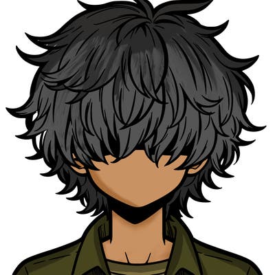 manga boy fluffy hair covering his eyes
