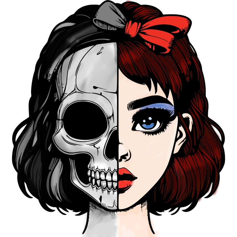 realistic girl with half skull mask