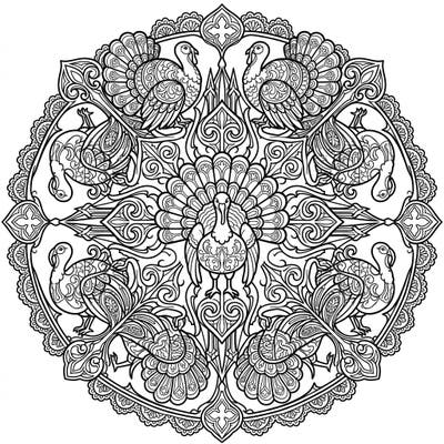 Dive into the mesmerizing world of our Gothic Turkey Mandala, an intricate coloring page that blends majestic turkeys with dark, ornate Victorian elegance. This unique design offers a captivating and relaxing artistic escape for colorists of all levels.