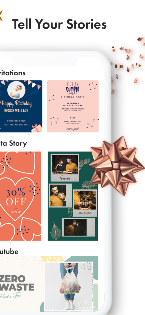 Photo Poster Maker - 誕生日招待状、ソーシャルメディアストーリー、プロモーションフライヤーのポスターテンプレートのセレクション