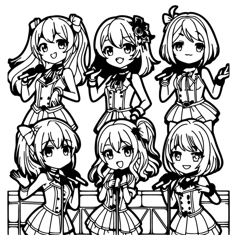 6 anime girls on stage