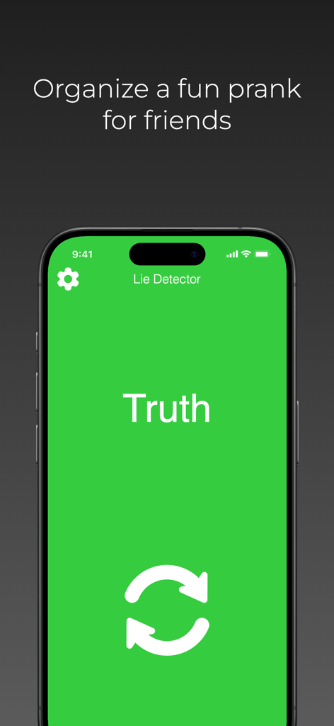 Application de test de détecteur de mensonges affichant un résultat de vérité sur un écran vert