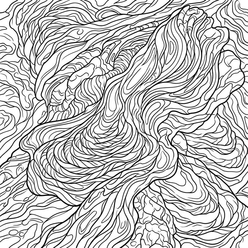 Immerse yourself in the captivating patterns of flowing basaltic lava with this intricate adult coloring page. Its detailed design provides a perfect challenge for mindful relaxation and artistic expression.