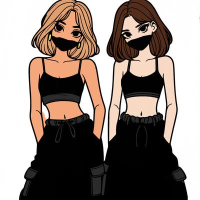 two girls with crop top with baggy pants