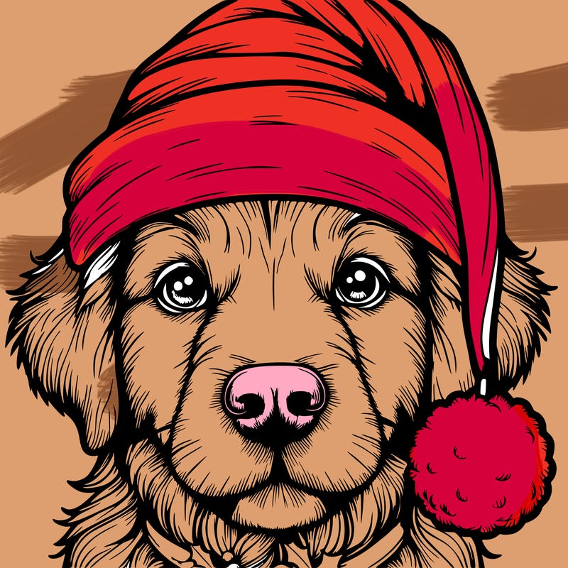 realistic dog with a christmas hat