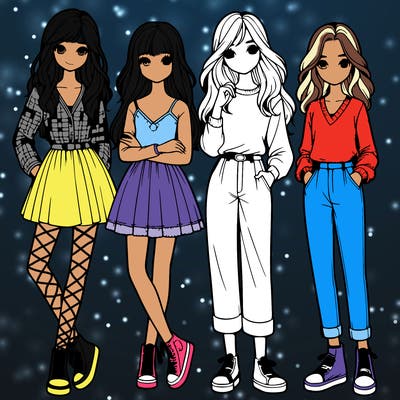 realistic girls standing together