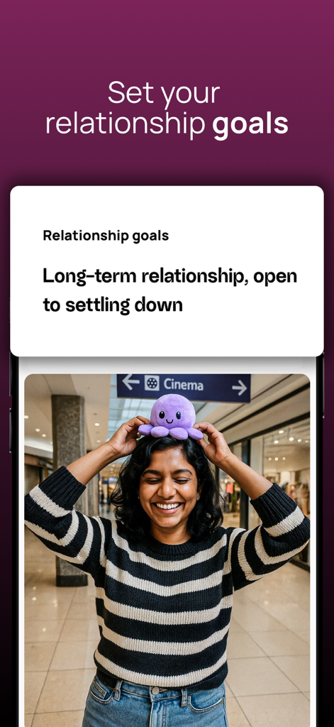 User profile on Aisle dating app displaying long term relationship goals