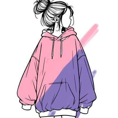 realistic girl with a oversized sweatshirt on and a bun