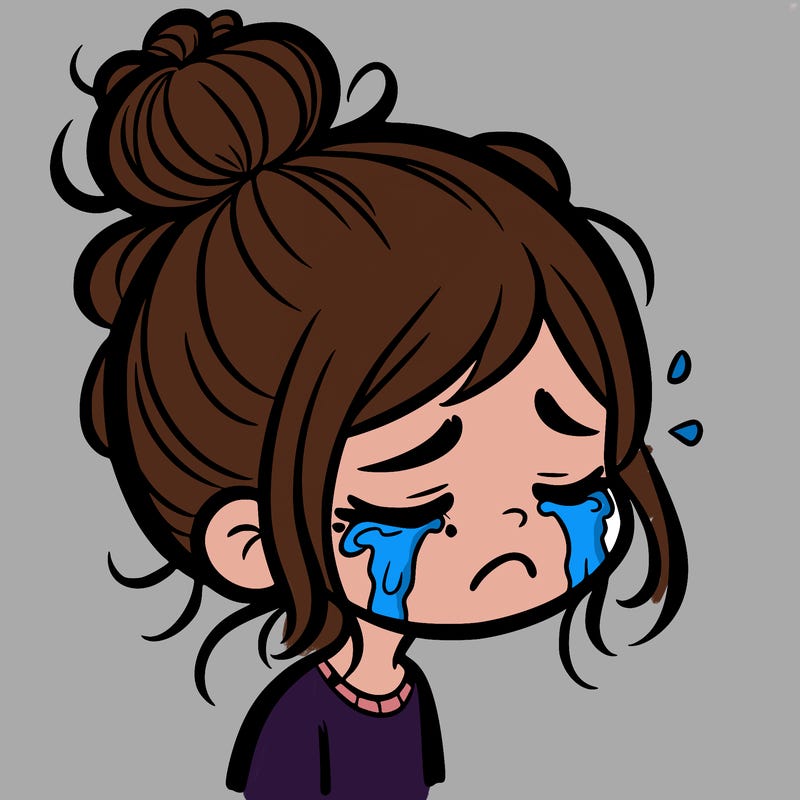 crying girl with a messy bun